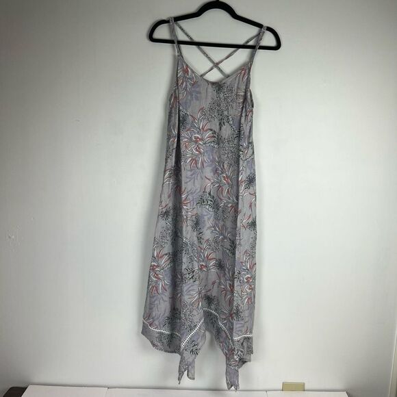 Cynthia Rowley Women's Purple Floral Linen Blend Handkerchief Hem Midi Dress S - Picture 9 of 16